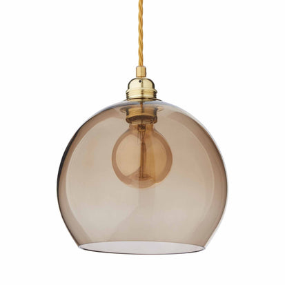 Ribe pendant lamp, brown & brass, 100% glass & 100% metal